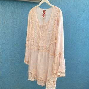 JOHNNY WAS Pink Lace Tunic Top